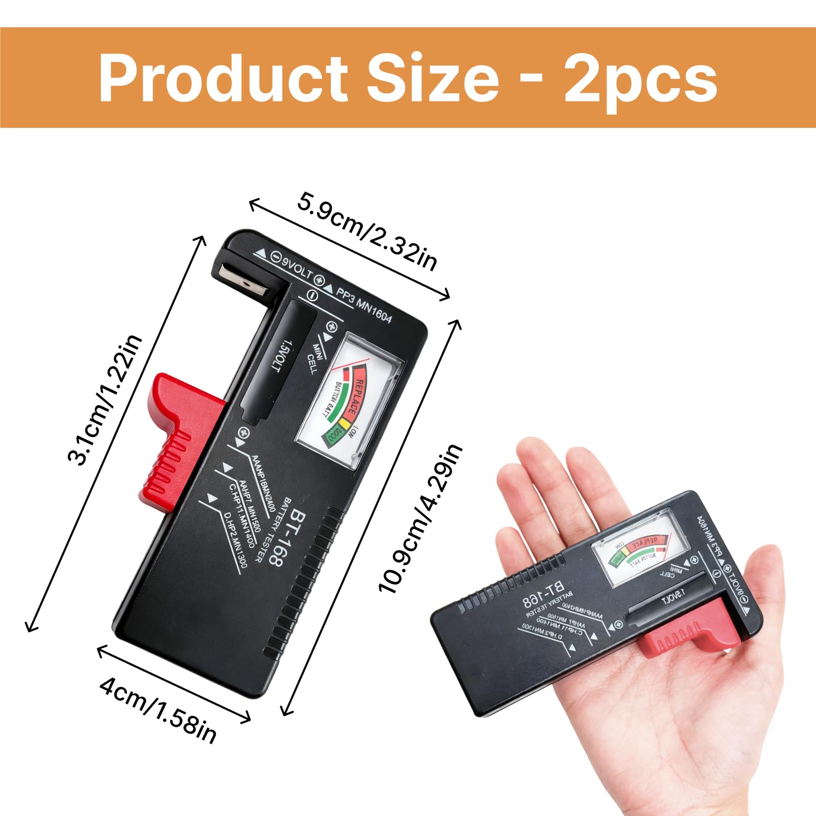Testeur de Piles Universel pour AAA AA C D 9V et Piles à Bouton, Contrôleur de Tension de Batterie