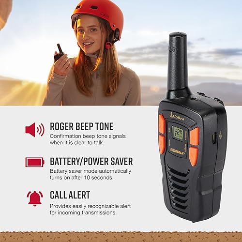 Miniatura 4 de Walkie Talkies Compactos Cobra ACXT145 - Recargables, Ligeros, 22 Canales, Radio de Dos Vías de Largo Alcance de 16 Millas (Paquete de 2), negro