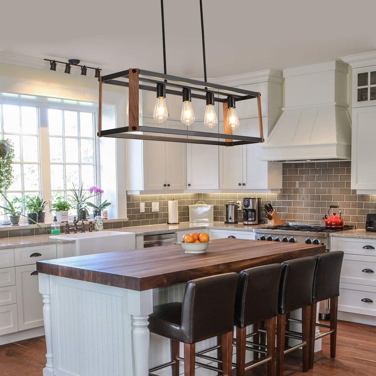 KaiXin MKONOL 5 Light Farmhouse Rectangle Island Lights Dining Room Lighting Fixtures Hanging,Industrial Vintage Kitchen Island Cage Pendant Light - - 