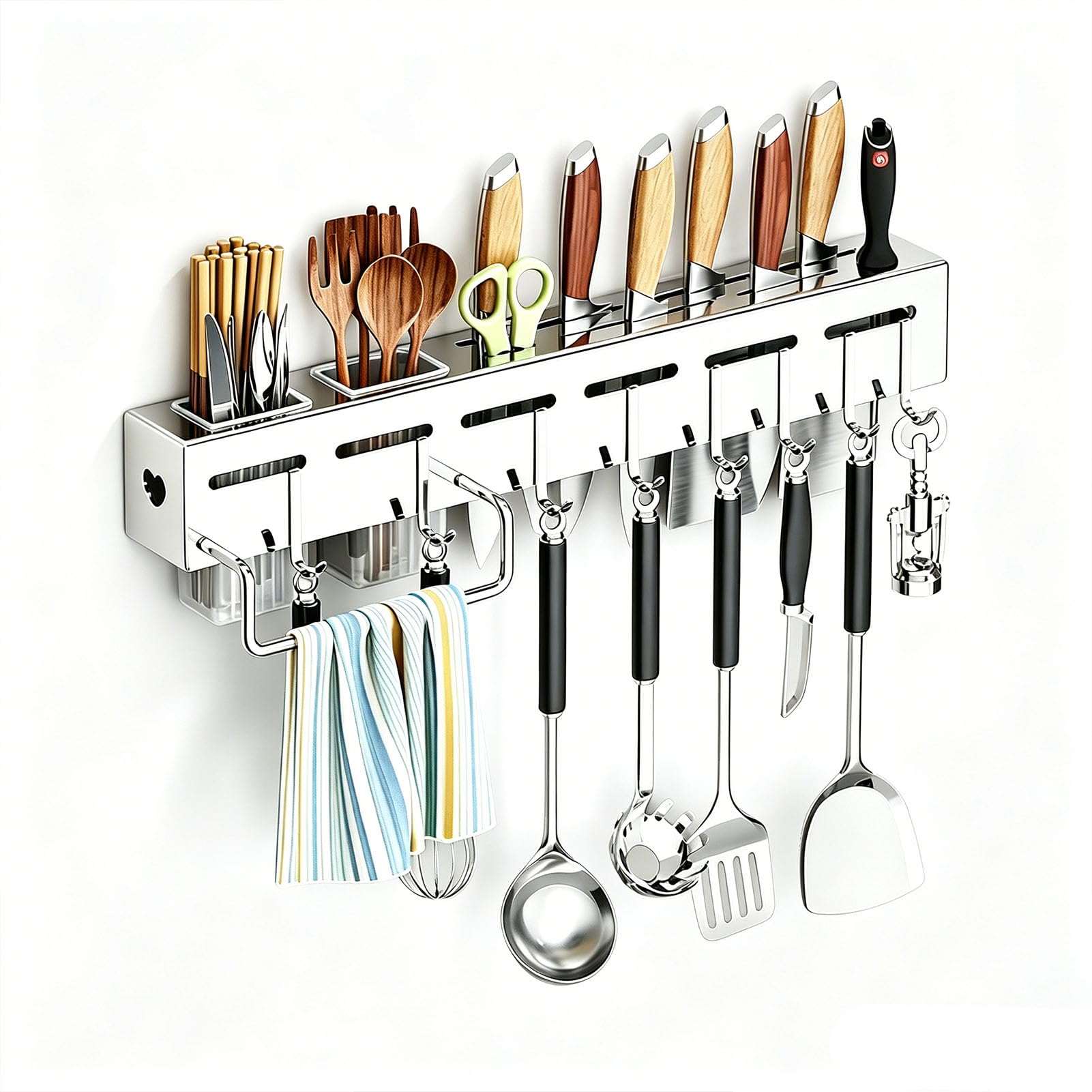 TBATM Kitchen Corner Wall Organizer, Multifunctional Knife Holder Storage Rack for Knives, Chopsticks and Cooking Tools,Towel Rack Hook,50cm