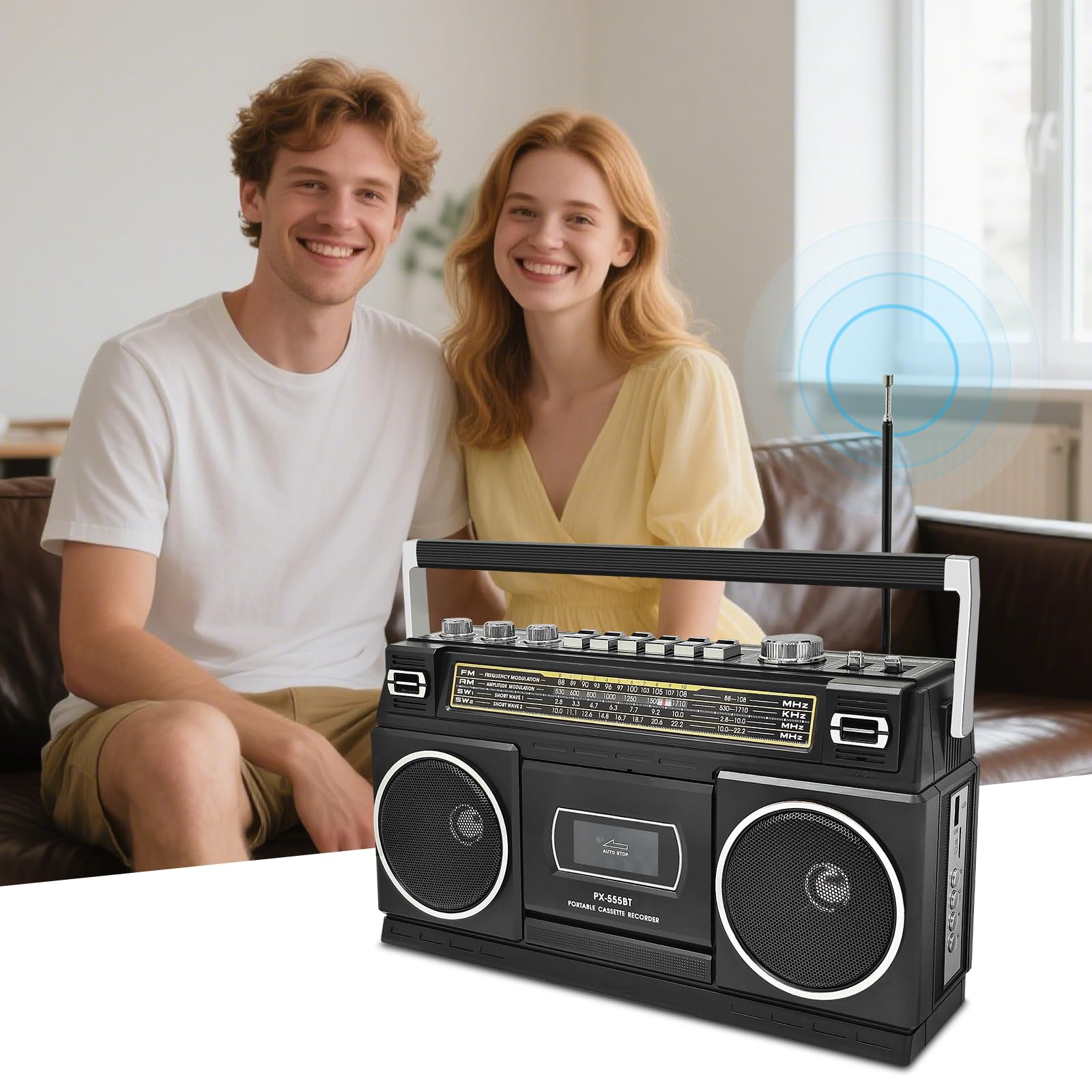 Cassette Player with Bluetooth & AM/FM/SW Radio | Portable Boombox
