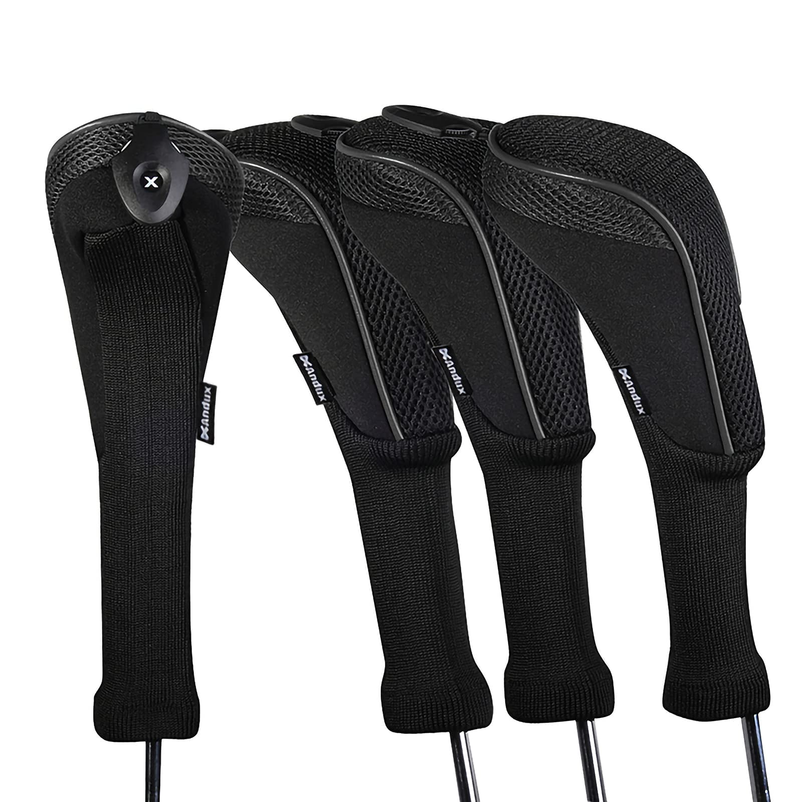Andux 4pcs/Set Long Neck Golf Hybrid Club Head Covers Interchangeable