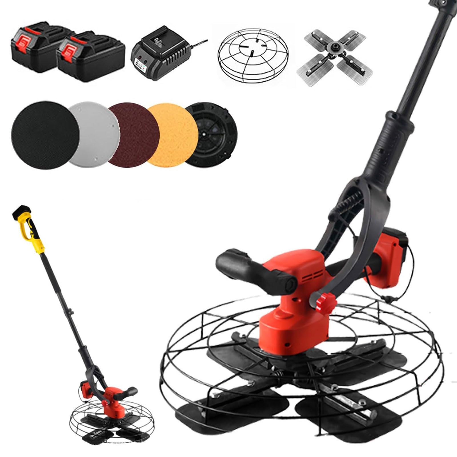 SBCGFY Electric Handheld Plastering Finishing Machine, 300 Rpm Cordless Rendering Tool With 5 Grinding Discs, Extension Rod, 6 Speeds For Cement Wall Polishing,Size_Name-20000Mah