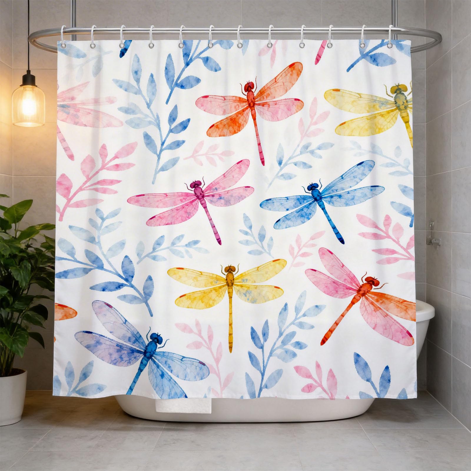 Hongduo 3D Colorful Dragonfly Shower Curtain for Stalls Bathtubs Multi Colour Bathroom Decor Shower Curtain Set Polyester Fabric Waterproof 180x200cm/71X79 Inch with Hooks