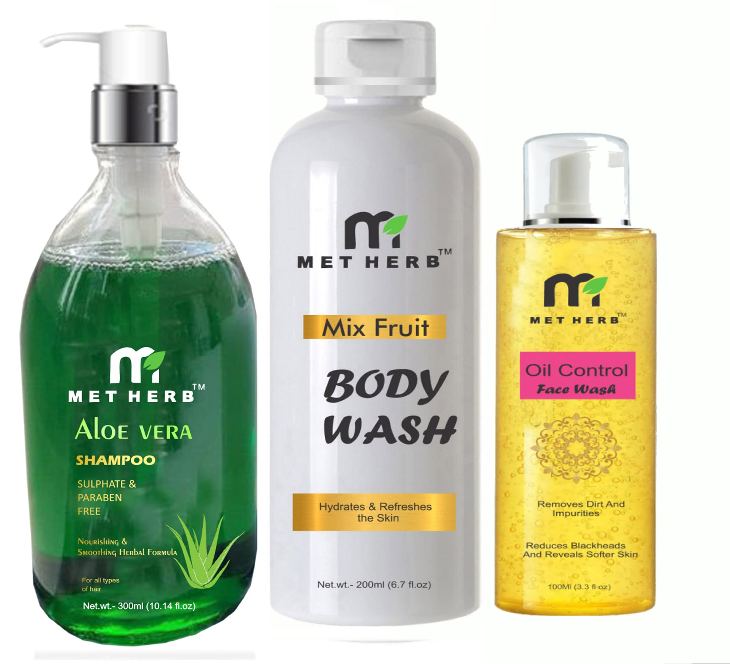 METHERB Aloe Vera Shampoo 300ml & Mix Fruit Body Wash -200ml & Oil control Face Wash -100ml (combo pack)-image-44