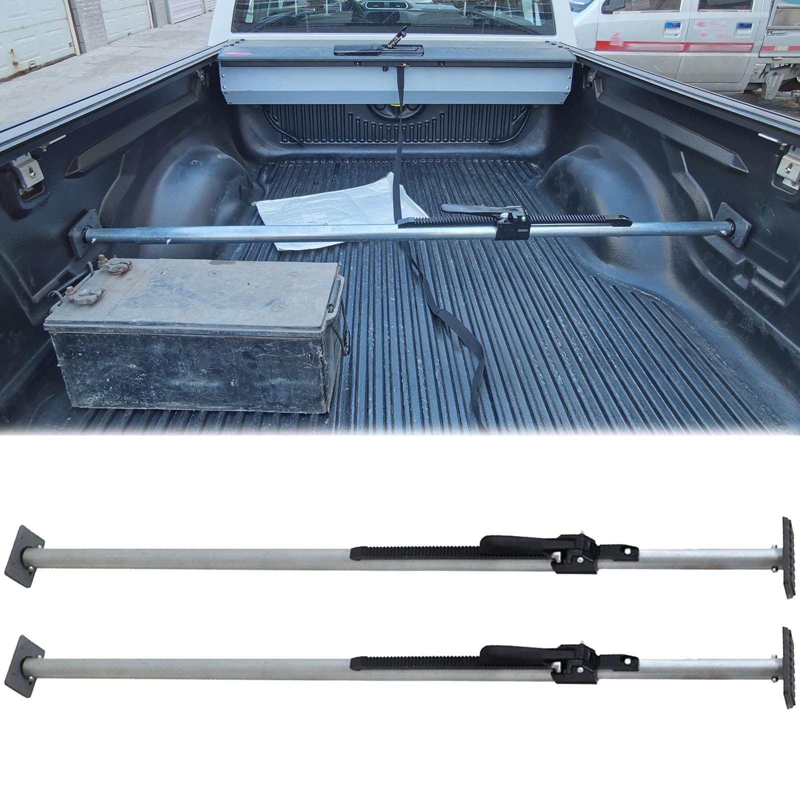 Verstellbare Ladungssicherungsstange für Pickup-Ladeflächen (1/2/3/4er-Pack) - Rutschfeste, ratschenartige Ladungssicherungsstange für Transporter, Anhänger und Minivans (2-teilig, 2,35-2,74