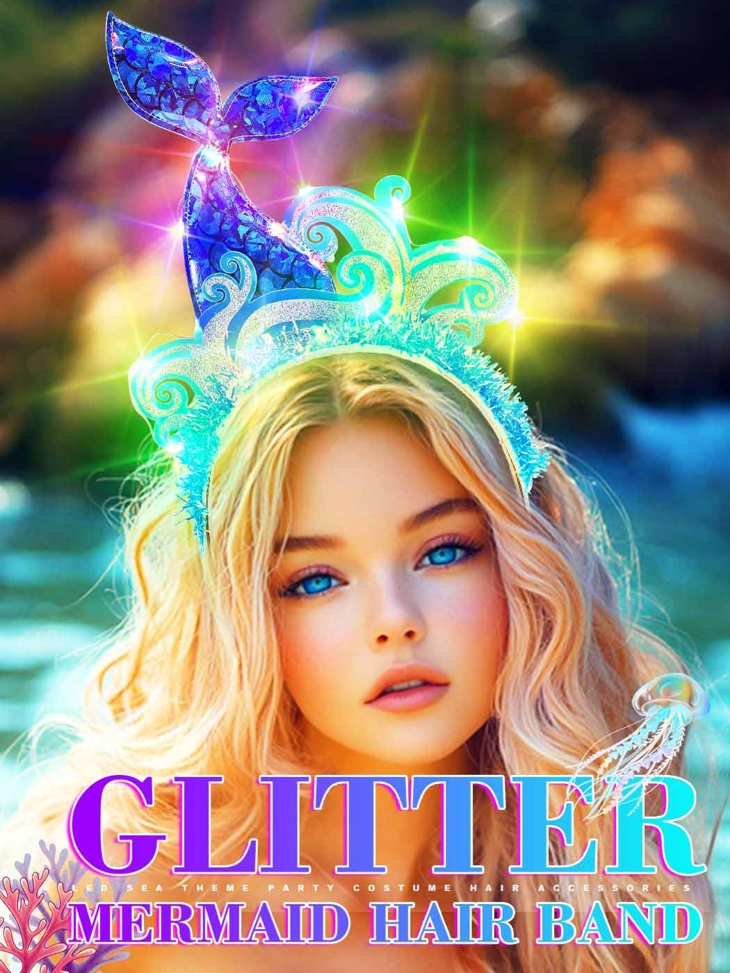 Mermaid Headpiece Costume Starfish Headband Light Up Hair for Women - Image 4