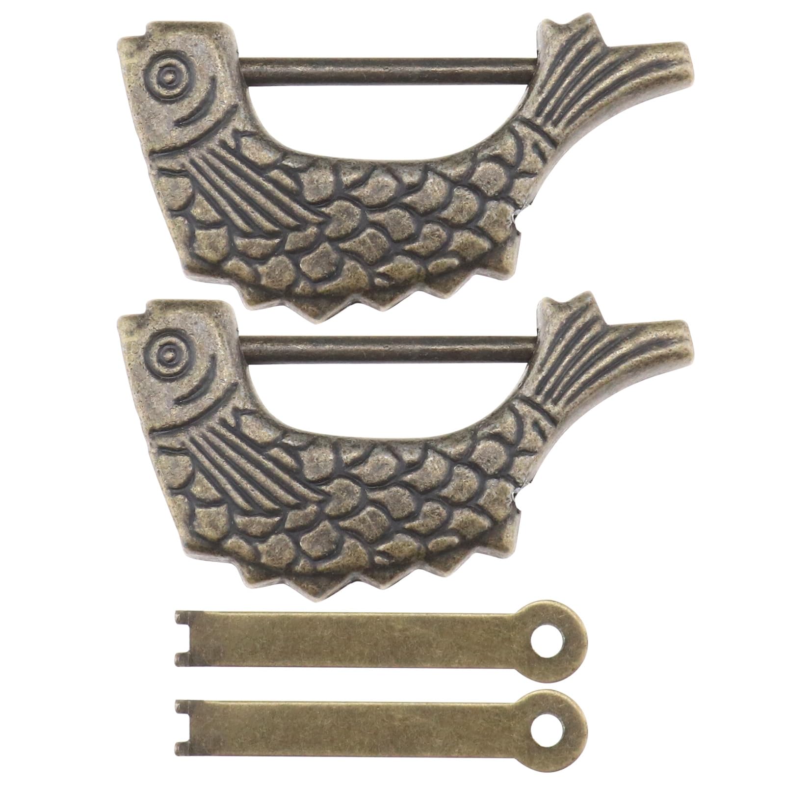 LT Easiyl 2pcs Fish Shaped Engraved Padlock Vintage Padlock Antique Chinese Lock Decorative Padlock Bronze Key Padlock for Cabinet Jewelry Box Drawer Mini Cabinets