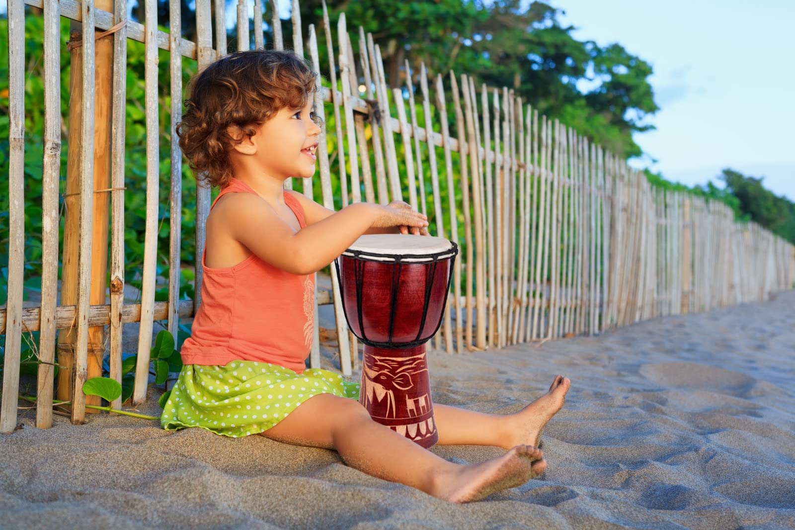 Mittelgroße 30cm Djembe Trommel Bongo Kinder Elefant Holz A2