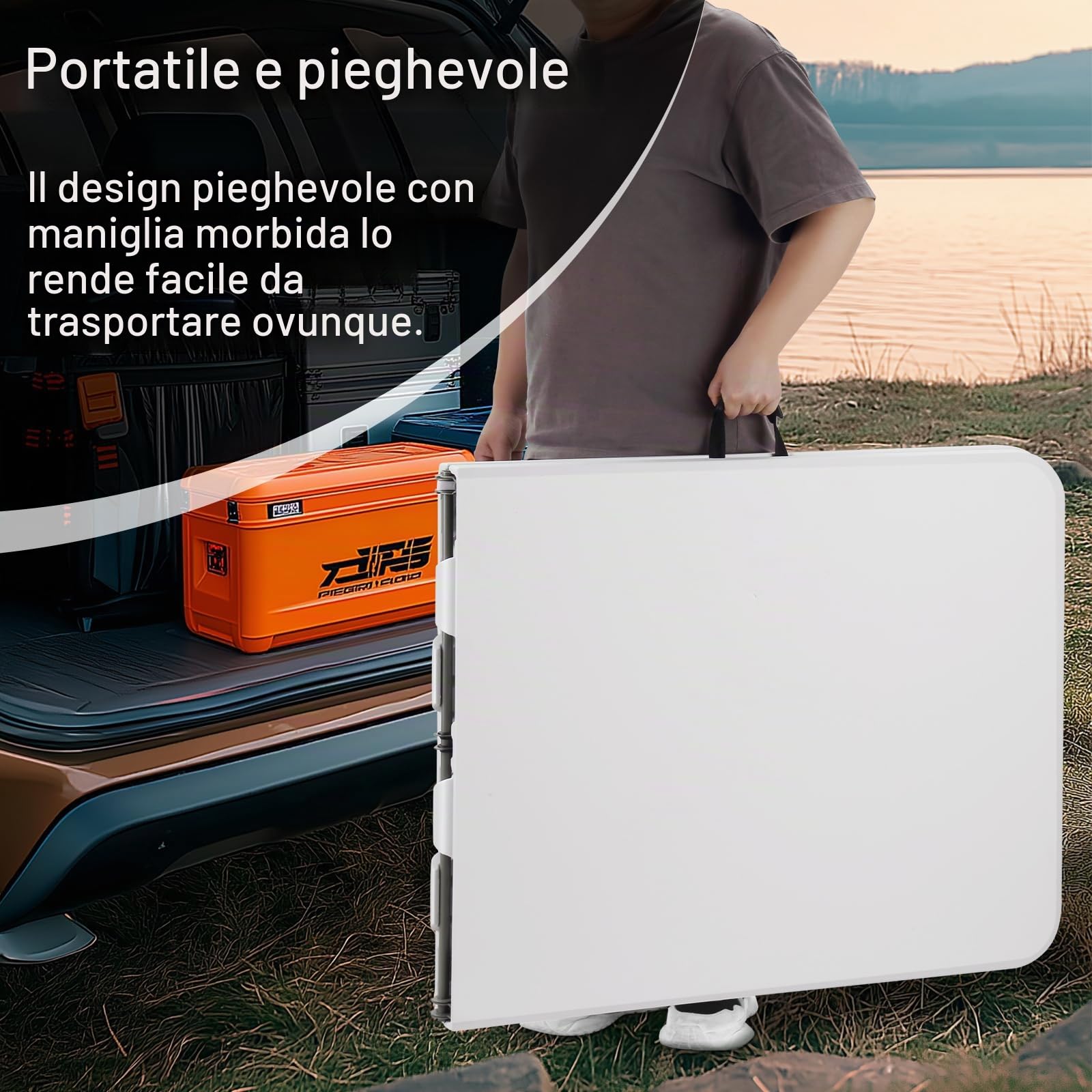 DEWINNER Tavolo Pieghevole 180x74x74 cm, massimo 150 kg, Materiale HDPE, 6 o 8 posti, Tavolo da giardino pieghevole Bianco portatile con serratura di sicurezza, Adatto per buffet, festival, campeggio