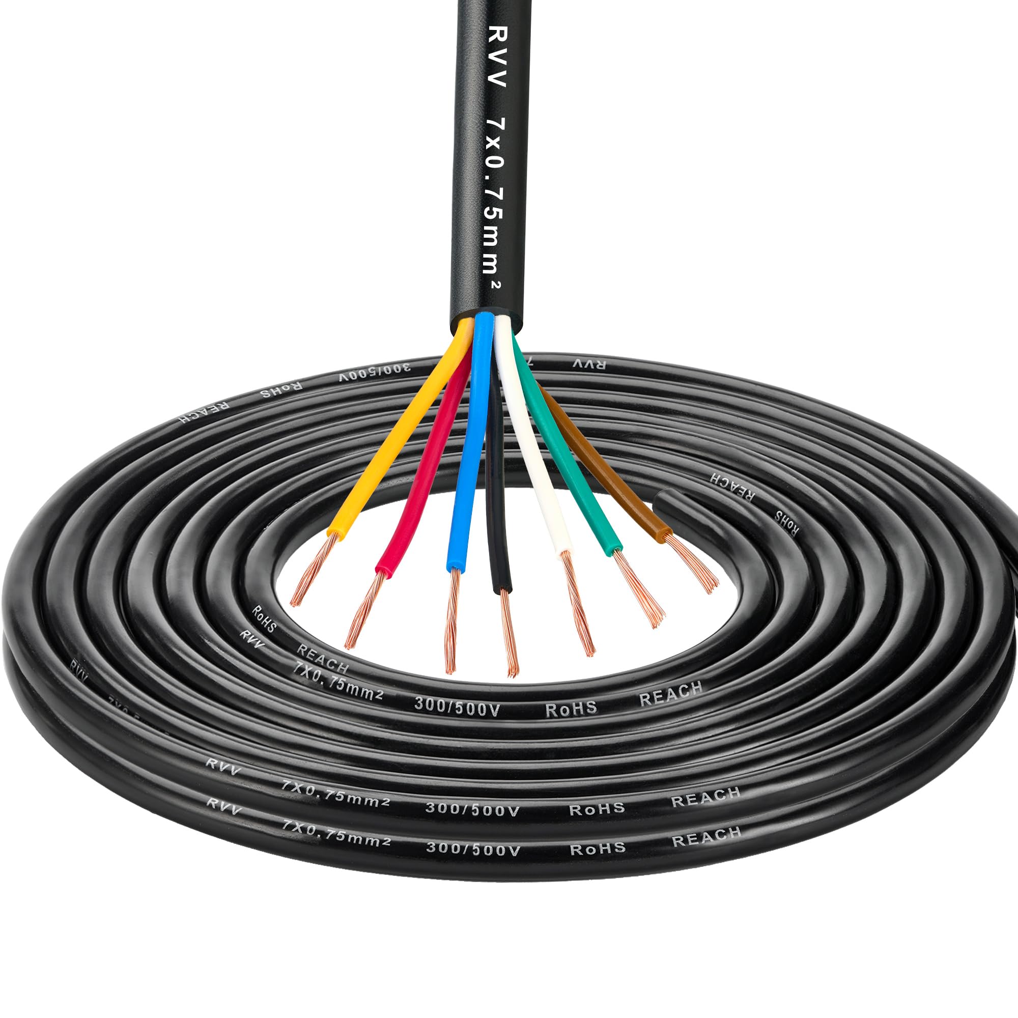 7 Adriges Anhängerkabel 20M, Wohnwagen Elektrische Kabel für Caravan Camping 0,75mm², LED-rücklichter Verkabelung Kabel 7 polig, 12V 24V Elektrokabel FLRYY RoHs Reach Zulassung