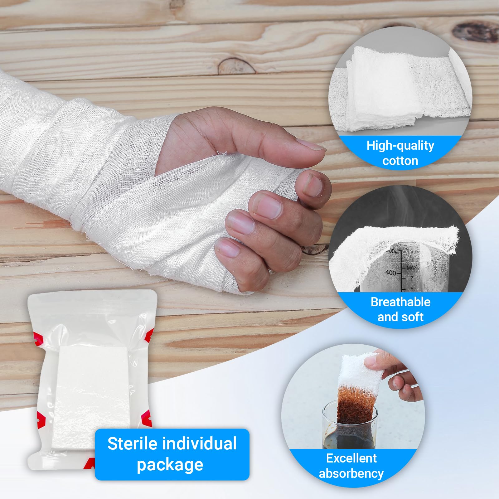 Garza compressa sterile, piegata a Z, pronto soccorso e arresto del kit di spurgo per uso domestico, tattico e di emergenza, 11,4 cm x 4,1 m (20 pezzi)