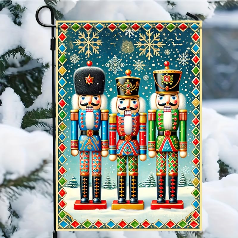 Image of BlissYard Christmas Nutcracker Soldiers Garden Flag 12x18 Inch Polyester | Double sided polyester, Christmas nutcracker soldiers snowflakes design, classic holiday decor for porch and yard