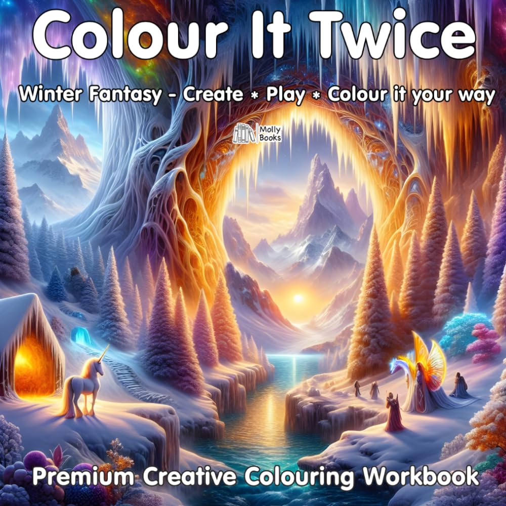 Cute and Fun Fantasy Colouring: Fantasy winterlands with dragons, unicorns, elves, and fairies