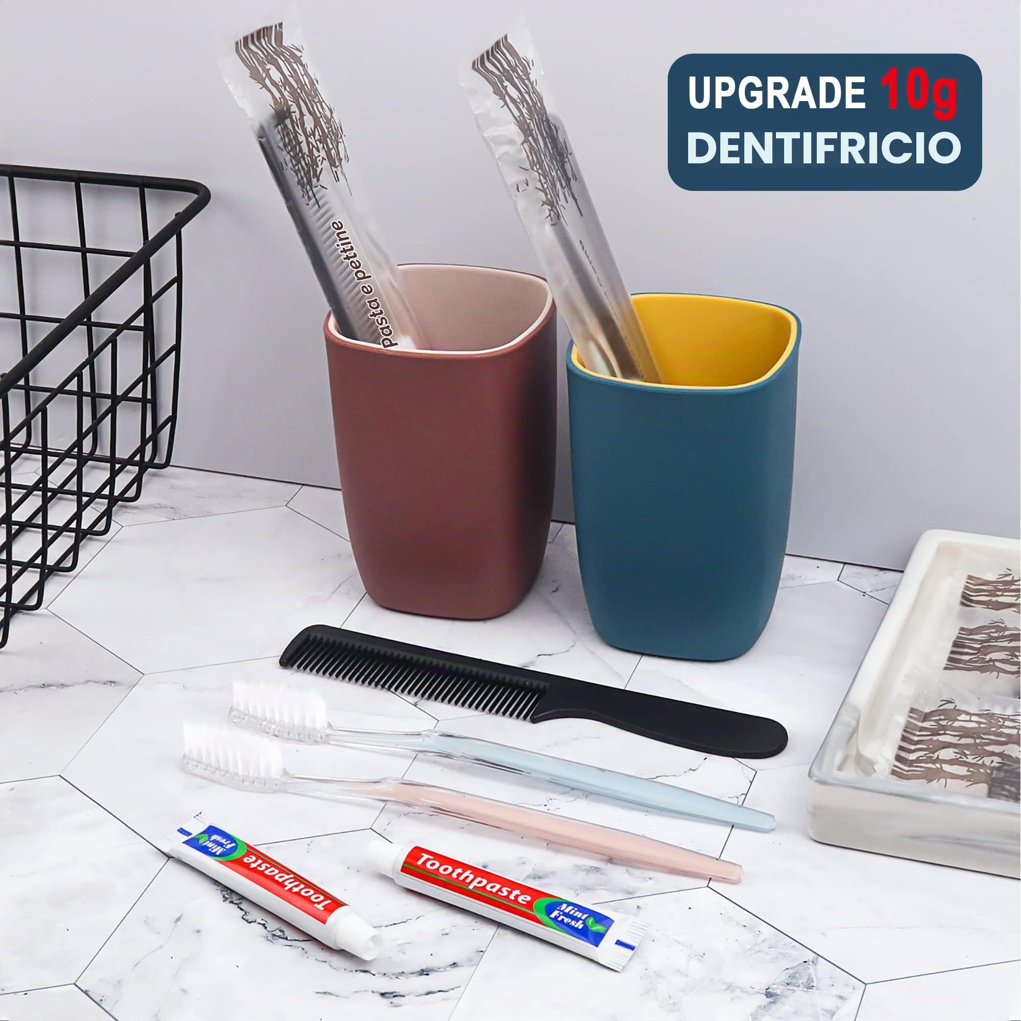 100 Pack spazzolini monouso con dentifricio e pettine confezionati individualmente, 10 grammi dentifricio da viaggio, 7 pollici pettine per capelli neri