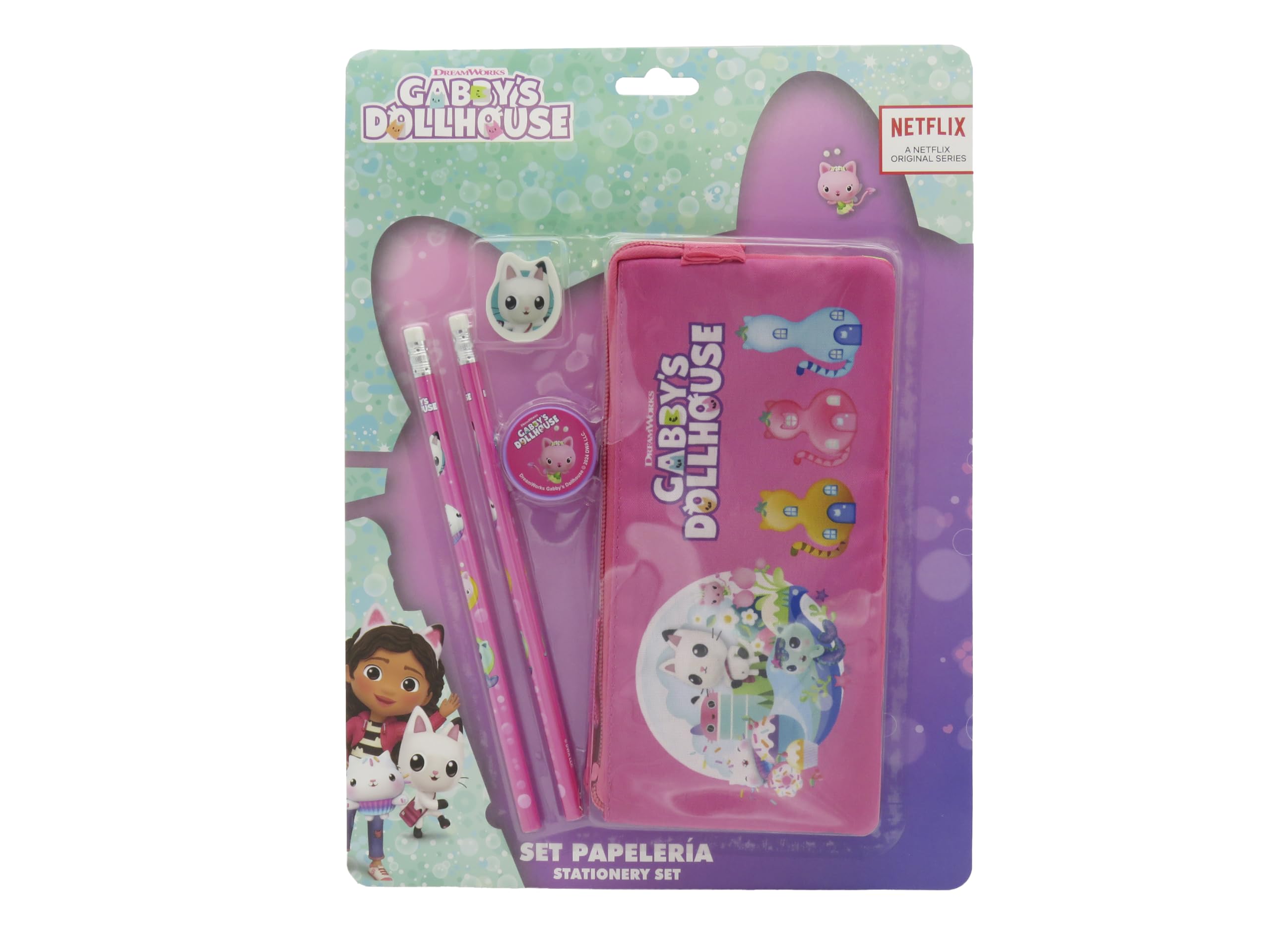 CyP Brands - Gabby, Stationery Set, Writing, Pencil Case, Eraser, Sharpener, Pencils, Pink