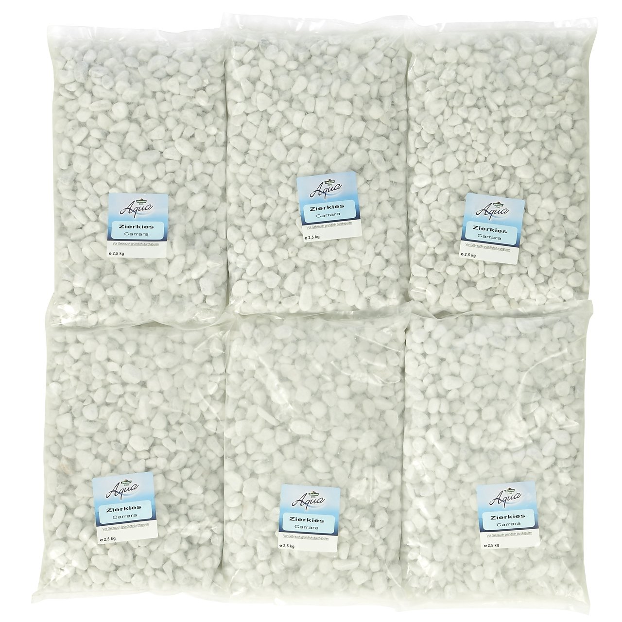 Dehner Aqua Aquarienkies Carrara, Zierkies, 6 x 2.5 kg (15 kg), Weiß