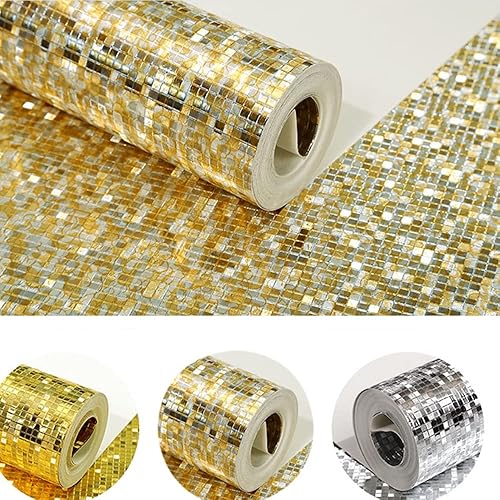 Miniatura 4 de Moderno papel tapiz reflectante de PVC 3D dorado plateado dorado celosía mosaico de sala de estar, fondo de pared, techo, decoración de tienda,