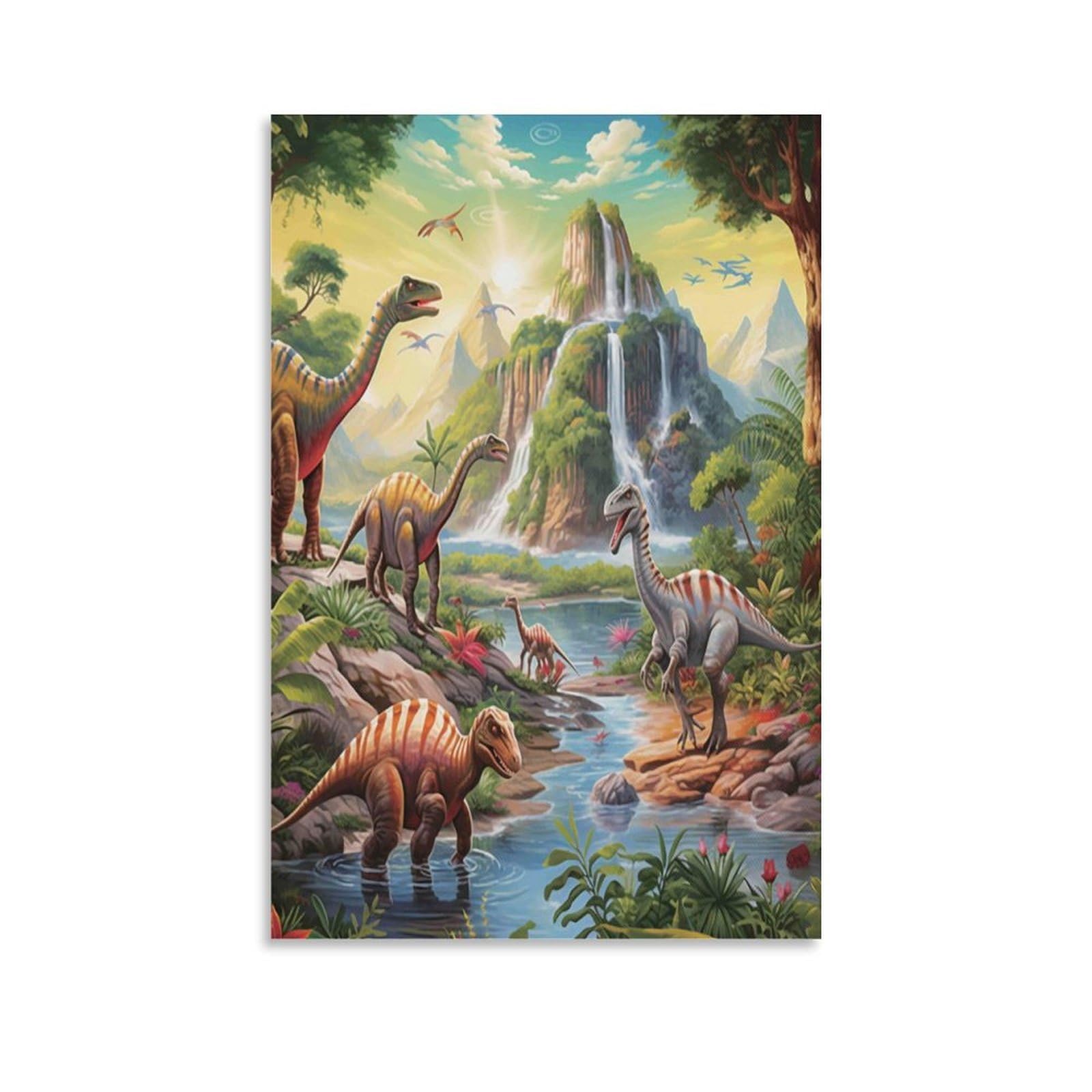 DHBANEIOK Dinosaur Jungle Scene Wall Decor Poster Canvas Prints Picture Modern Canvas Wall Art Picture Wall Hanging for Living Room Home Decorations 24x36inch(60x90cm)