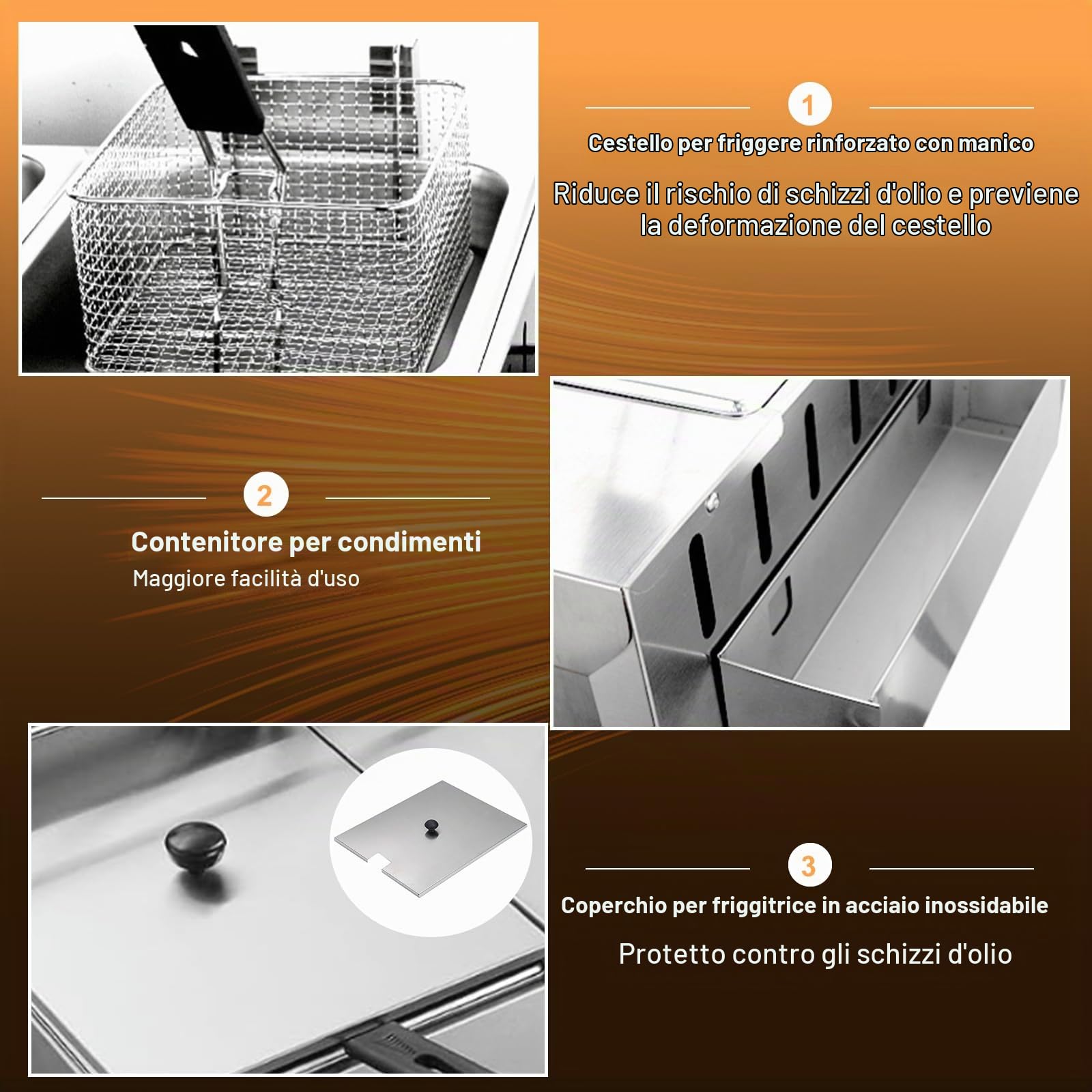 Deep Fryer Friggitrice a Gas GPL Professionale Doppio Cestello da 20 L, Friggitrice a Gas Commerciale in Acciaio Inossidabile Potenza di Fuoco Regolabile, Facile da Pulire, Cestello Staccabili