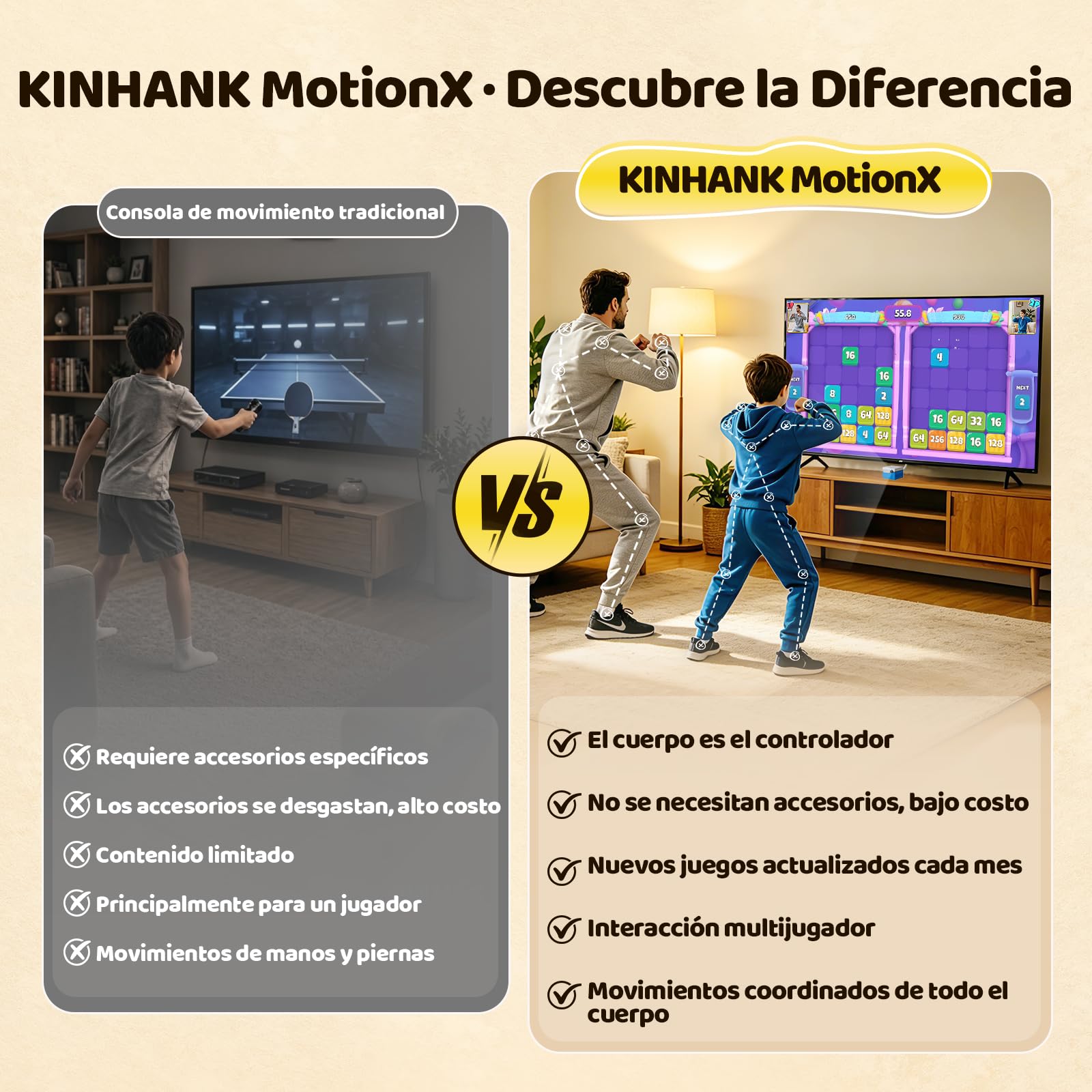 KINHANK MotionX Consola de Juegos para Niños y Familias, Sistema de Videojuegos Interactivo con Detección de Movimiento AI para Padres e Hijos, con 40+ Juegos, Actualización Mensual, Plug and Play