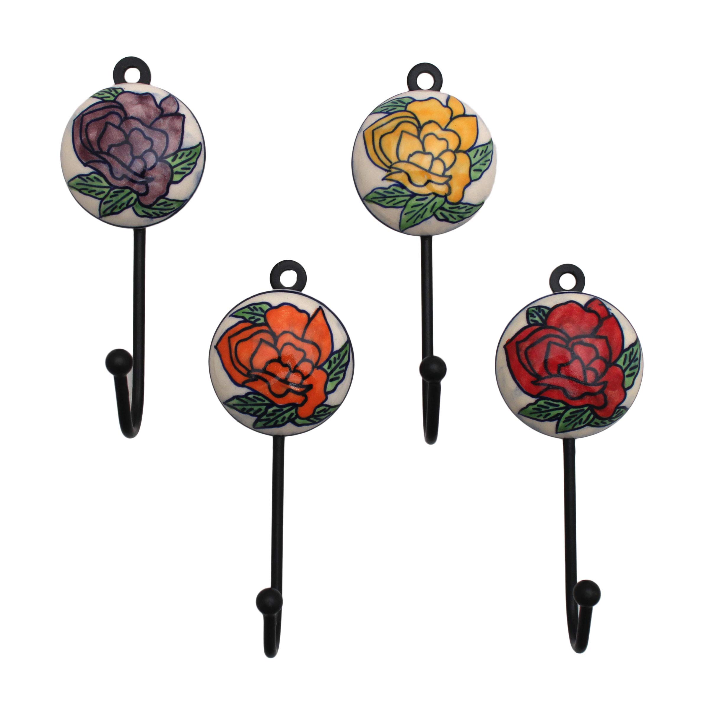 Gall&Zick Lot de 4 crochets muraux ronds en céramique peints à la main - Multicolore
