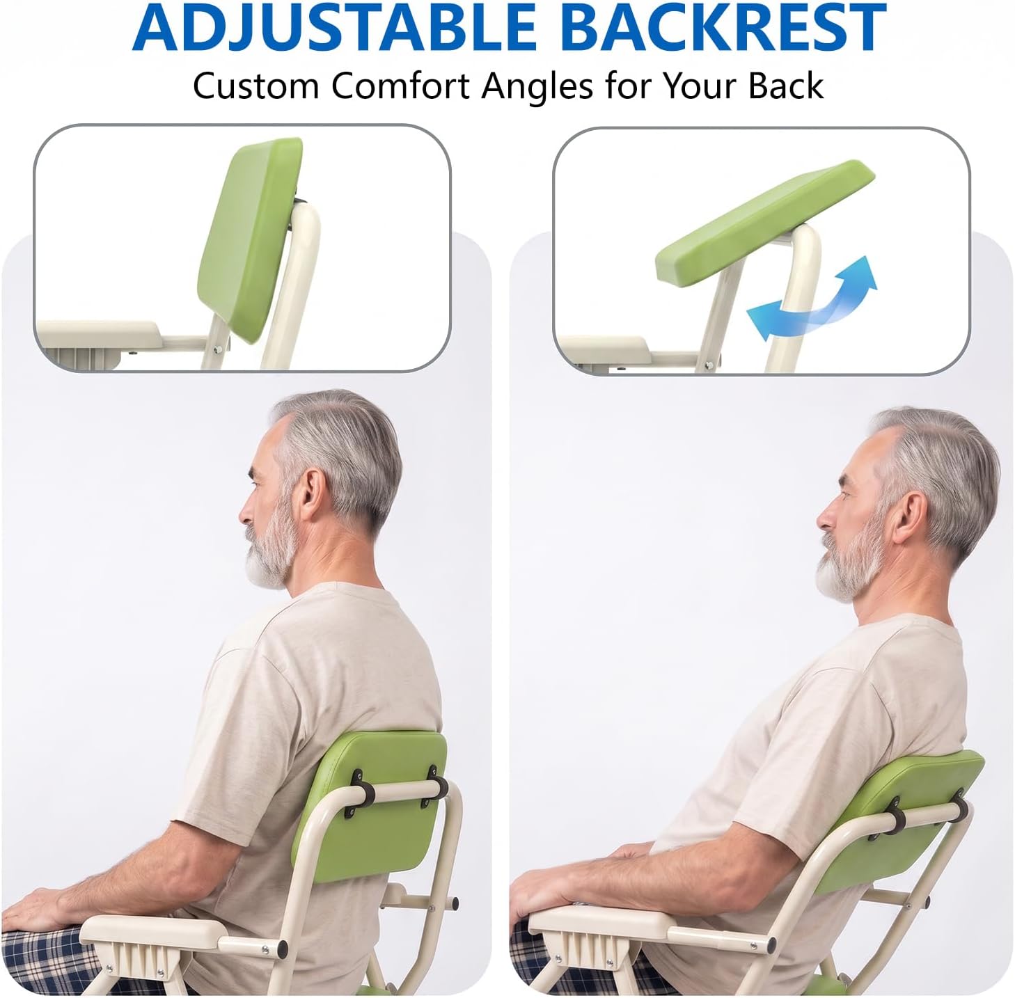 Bedside Commode Toilet, Portable Potty for Adults, Foldable Bedside Commodes for Seniors, Toilet Chair Includes 2 Buckets & Adjustable Backrest and Heights, Commode Chair for Toilet with Arm