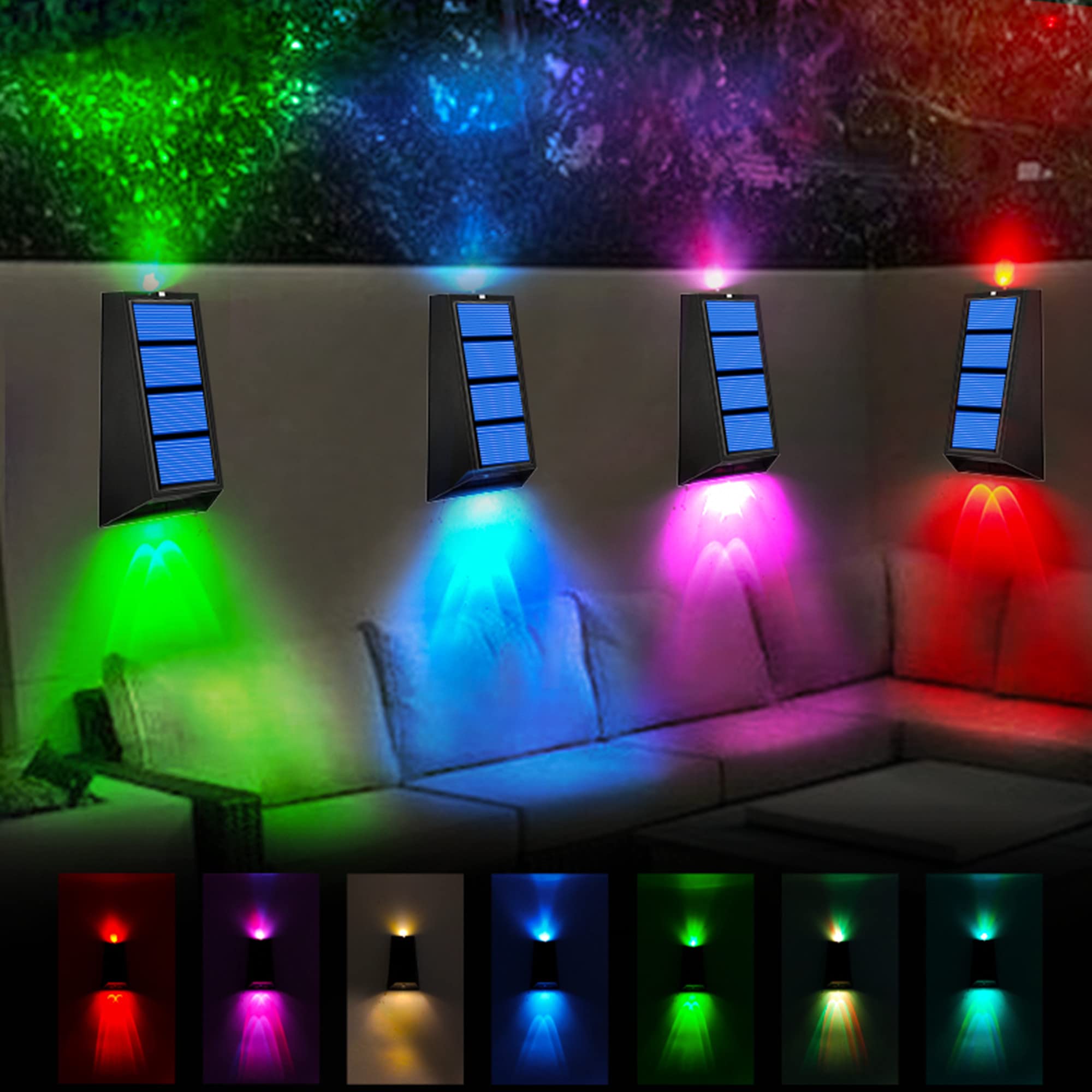 GWMWON Luces solares de jardín de decoración, iluminación cambiante de Color RGB 7, lámpara de Pared Impermeable IP65, iluminación Solar escaleras de Valla de Pasarela,6 Pack