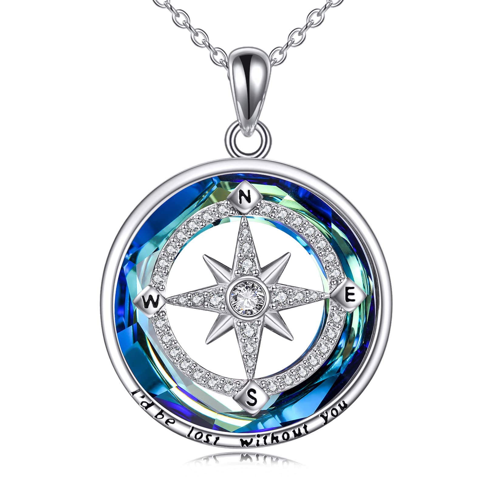 VONALA Collana con bussola da donna in argento Sterling Ocean Compass Pendant Collana I Will Be Lost Without You Amicizia Talismano Viaggio ispiratore laurea Gioielli regalo per donne, 21.2*20.5mm,