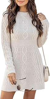 Ebifin Knitted Dress Women's Round Neck Knitted Jumper Dress Elegant Tunic Jumper Dress Winter Dress Sweater A-line Mini Dress