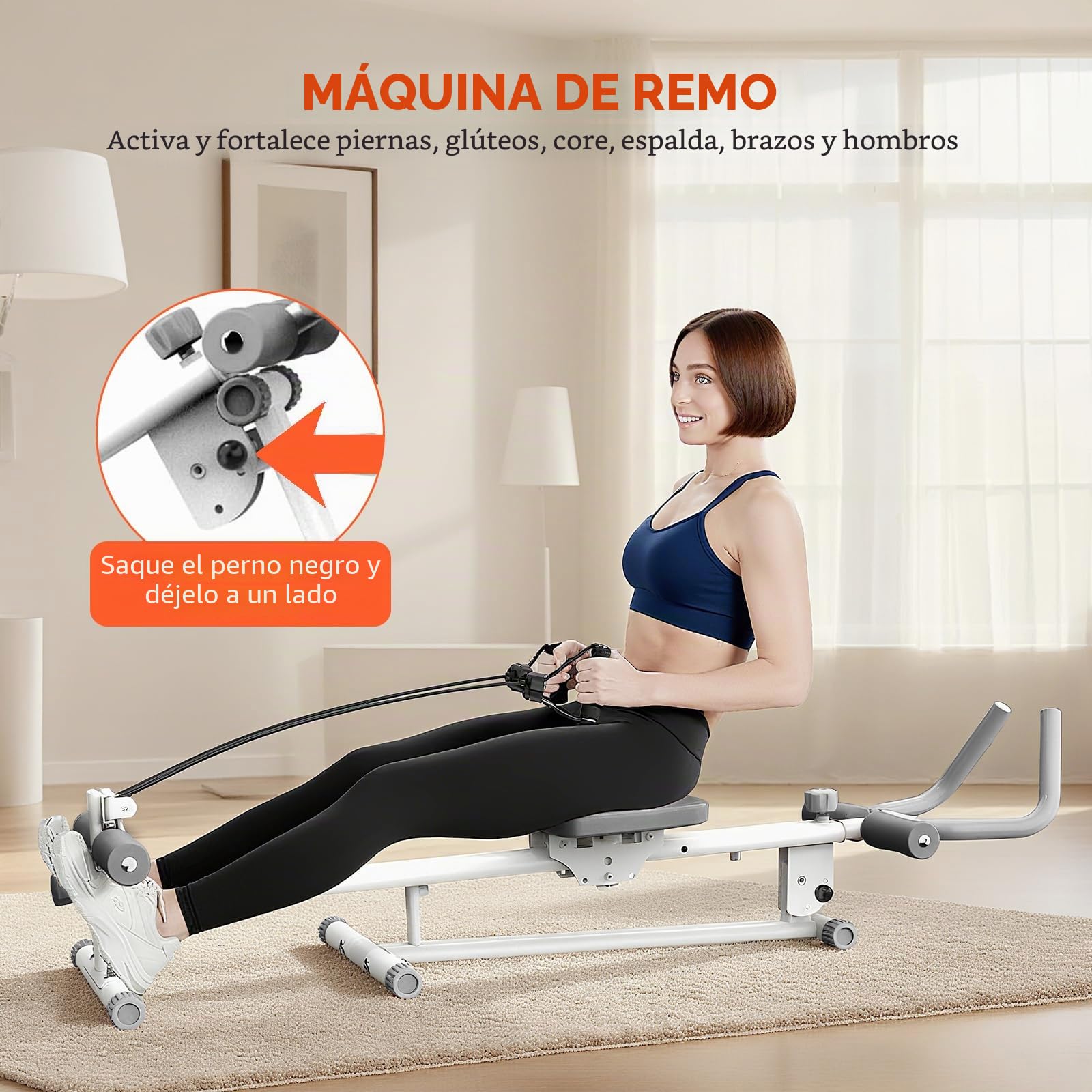 Máquina de remo para el hogar, equipo de ejercicio 4 en 1, plegable máquina de remo, máquina de prensa de piernas, máquina de empuje de piernas y silla romano, dispositivo interior para el gimnasio en