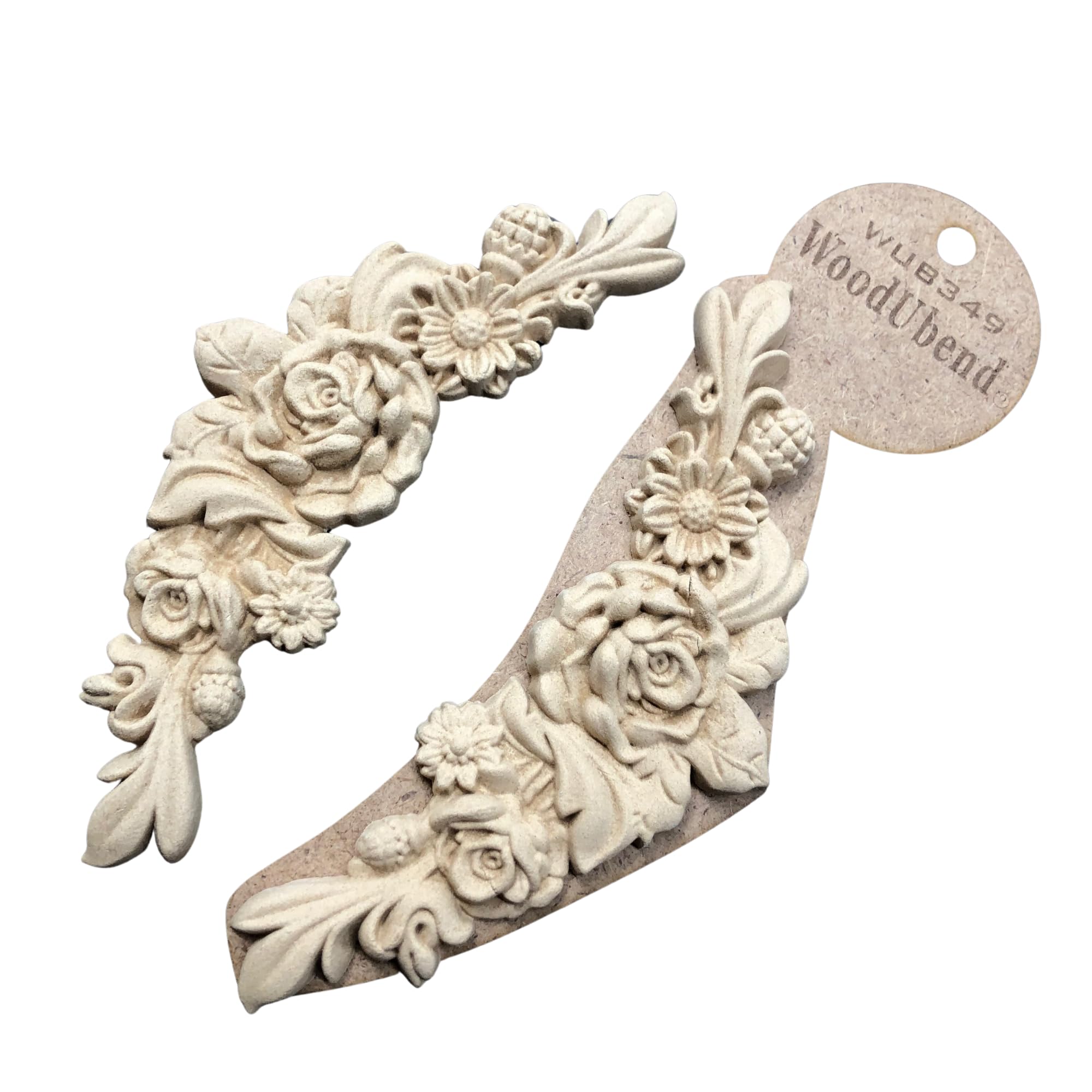 WoodUbend WUB0349 - Set di ghirlande di fiori applique, in legno pieghevoli e flessibili, 6 x 17,7 cm, fai da te, mobili e decorazioni per la casa, facili da applicare e dipingere, decalcomanie