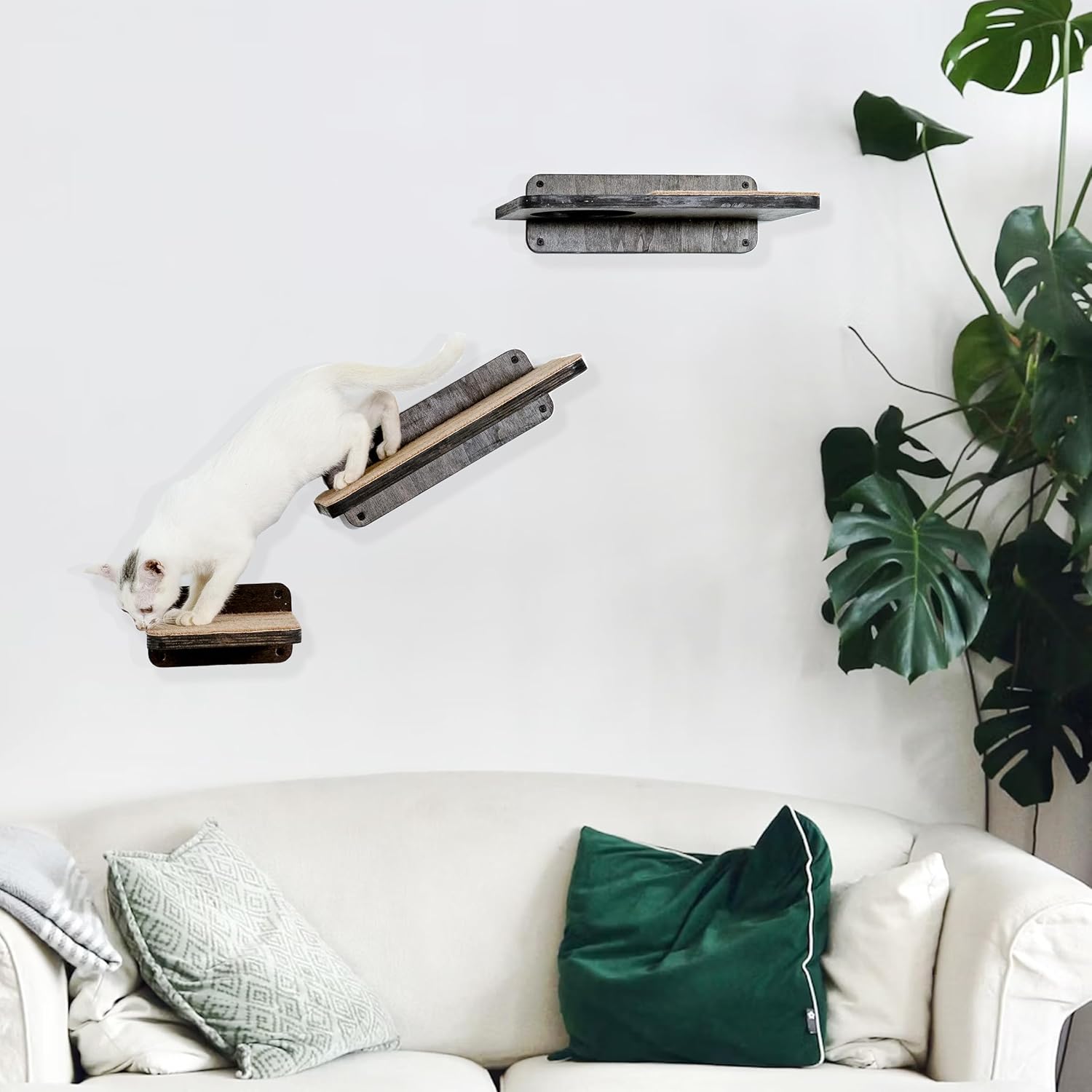 Cat Climbing Shelves Wall Mounted Stairs Rope Style, Cats Shelf Stairway for Wall Four Steps, Scratching Ladder Shelves Pet Furniture for Perch Sleeping Playing, Pets Gifts Home Decor