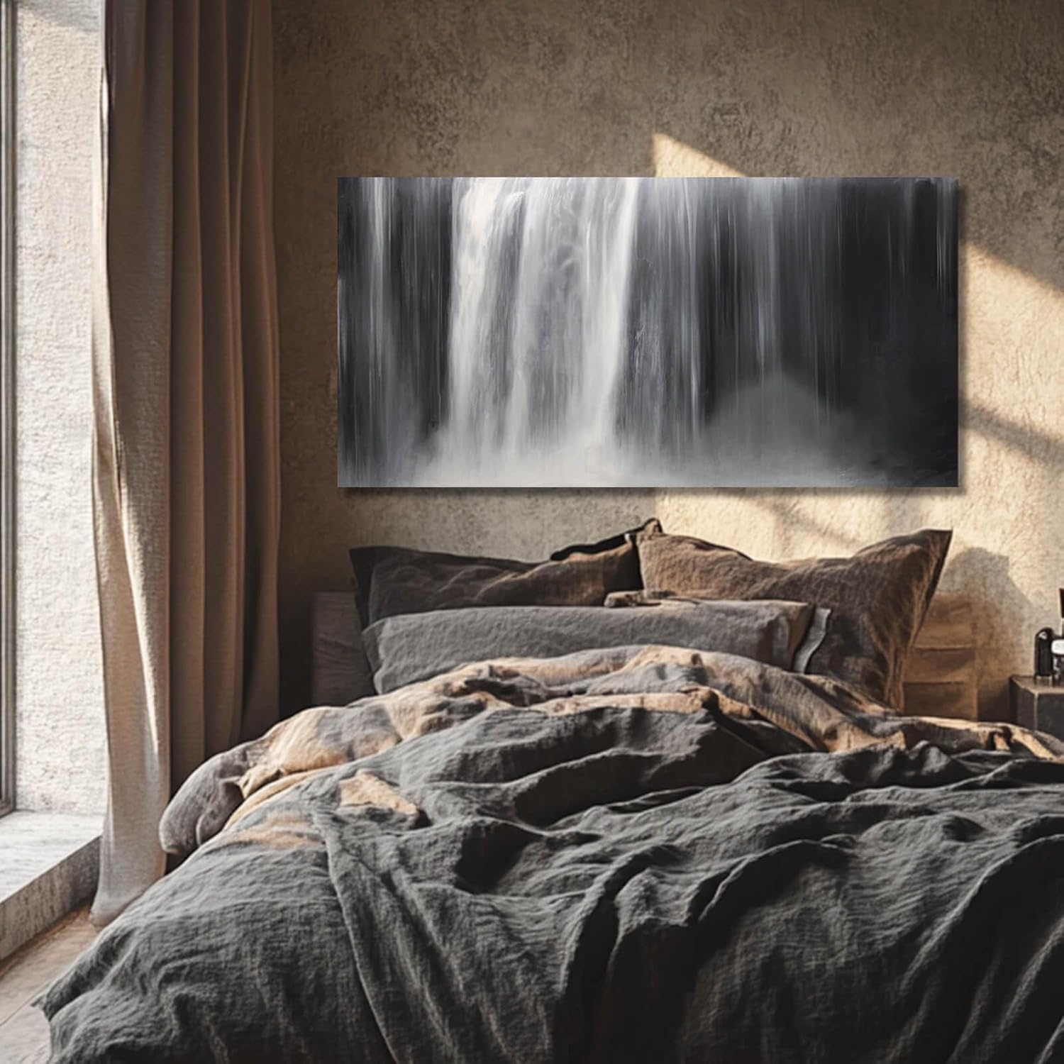 Artexist Abstract Waterfall Picture Living Room Decor Abstract Wall Art Black and White Artwork Modern Office Home Decor 20X40 Inch