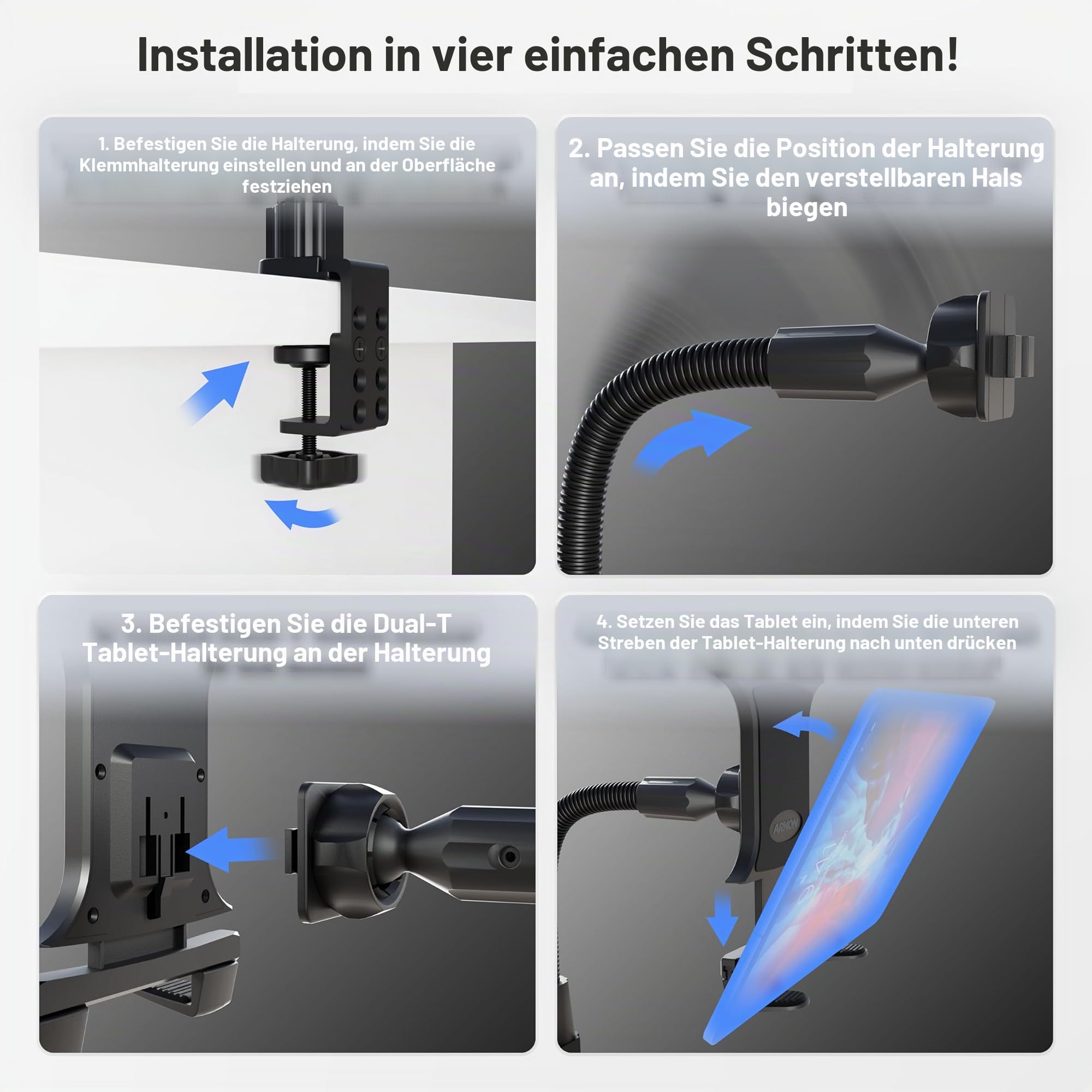 ARKON TAB086-12 Heavy Duty Tablet-Halterung mit 30,5 cm langem Haltearm für iPad Pro, iPad Air, Galaxy Note 10.1, Retail Schwarz