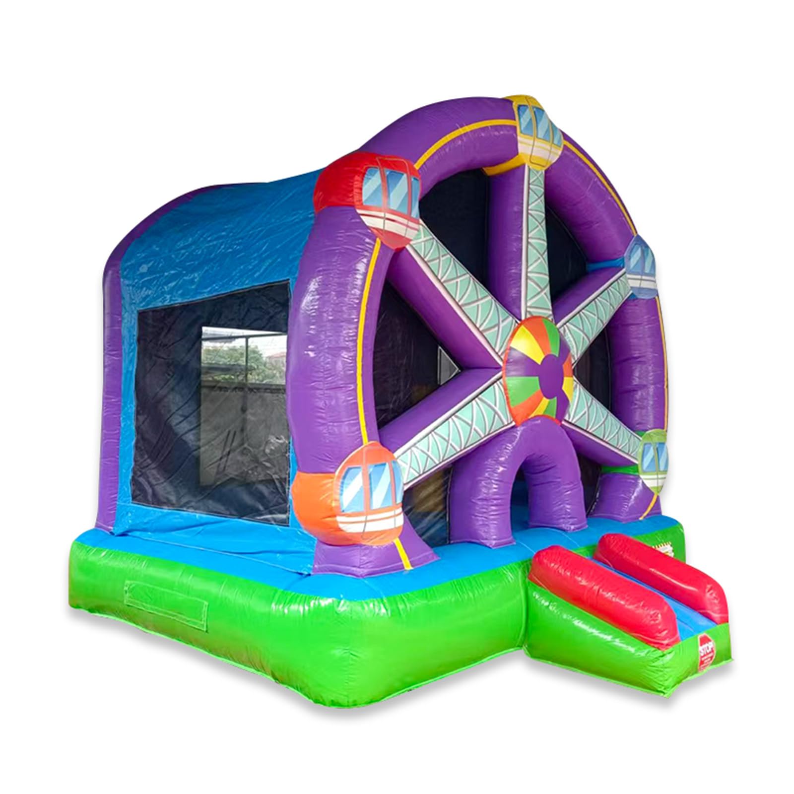 Profi Hüpfburg Riesenrad Thema 4,3x4m mit Rutsche & Gebläse 0,55mm PVC Spielhaus für 5-6 Kinder – Aufblasbares Event-Trampolin im Jahrmarkt-Design für Gärten Betonflächen und Rasenflächen