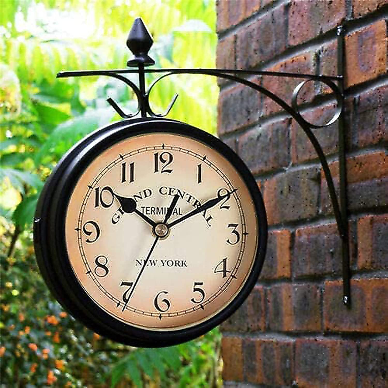 Reloj De Pared De 9 Pulgadas, Doble Cara, De Hierro Forjado, para Jardín, Resistente Al Agua, para Exteriores E Interiores, Decoración Exterior, Reloj De Pared De Cuarzo,Black