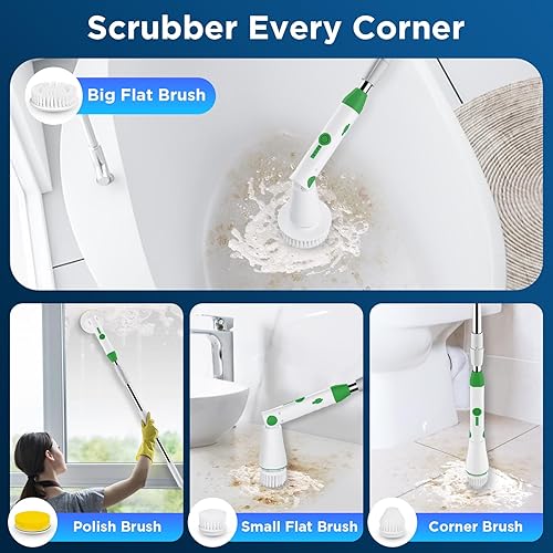 Miniatura 4 de Limpiador eléctrico giratorio 2024, nuevo limpiador de baño, cepillo de limpieza de ducha eléctrico con mango extensible y 4 cabezales de cepillo,