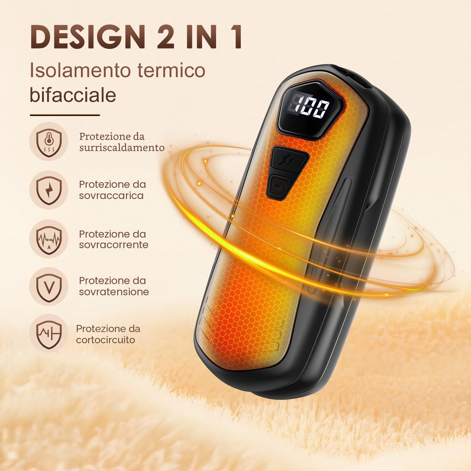Scaldamani Ricaricabile,2 in 1 6000mAh Scalda Mani Portatile Elettrico, 5 Livelli di Riscaldamento,Scaldamani Usb Riutilizzabile,Regali di Natale per Campeggio All'aperto, Caccia,Raynauds