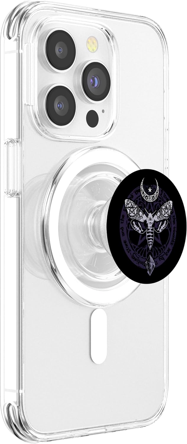 Wiccan Pagan Witch Sacred Crystal Moon Death Moth Item PopSockets PopGrip: Swappable Grip for Phones & Tablets PopSockets PopGrip for MagSafe