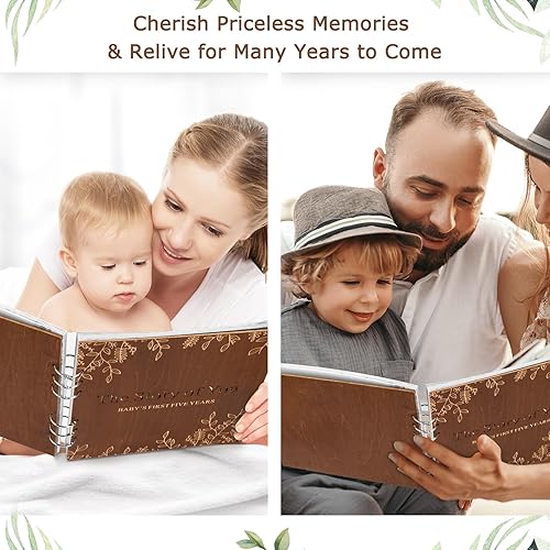 Miniatura 7 de Libro de recuerdos de madera para bebés para niños y niñas, primer libro de 5 años para bebés, álbum de fotos, libro de recuerdos de género neutro