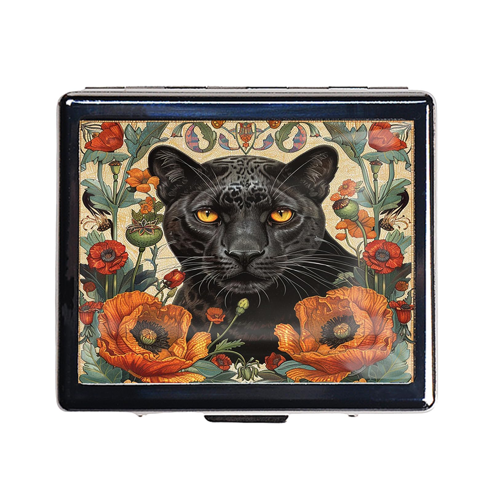 Pilulier mignon et portable en métal - 8 compartiments, finition chromée élégante, idéal pour les voyages et un usage quotidien (Black Panther Art)