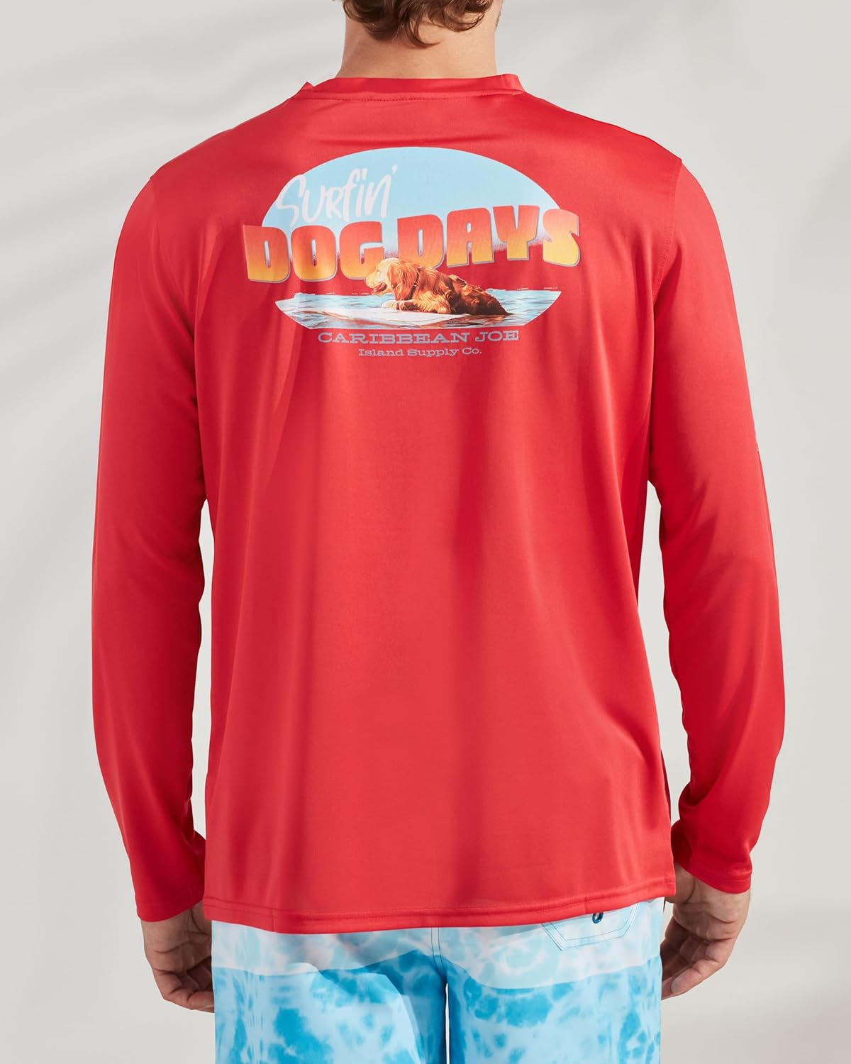 Caribbean Joe Men's Men's Rash Guard, Surfin' Dog Long Sleeve Sun Protection Swim Shirt, Beach and Fishing T-Shirt Top