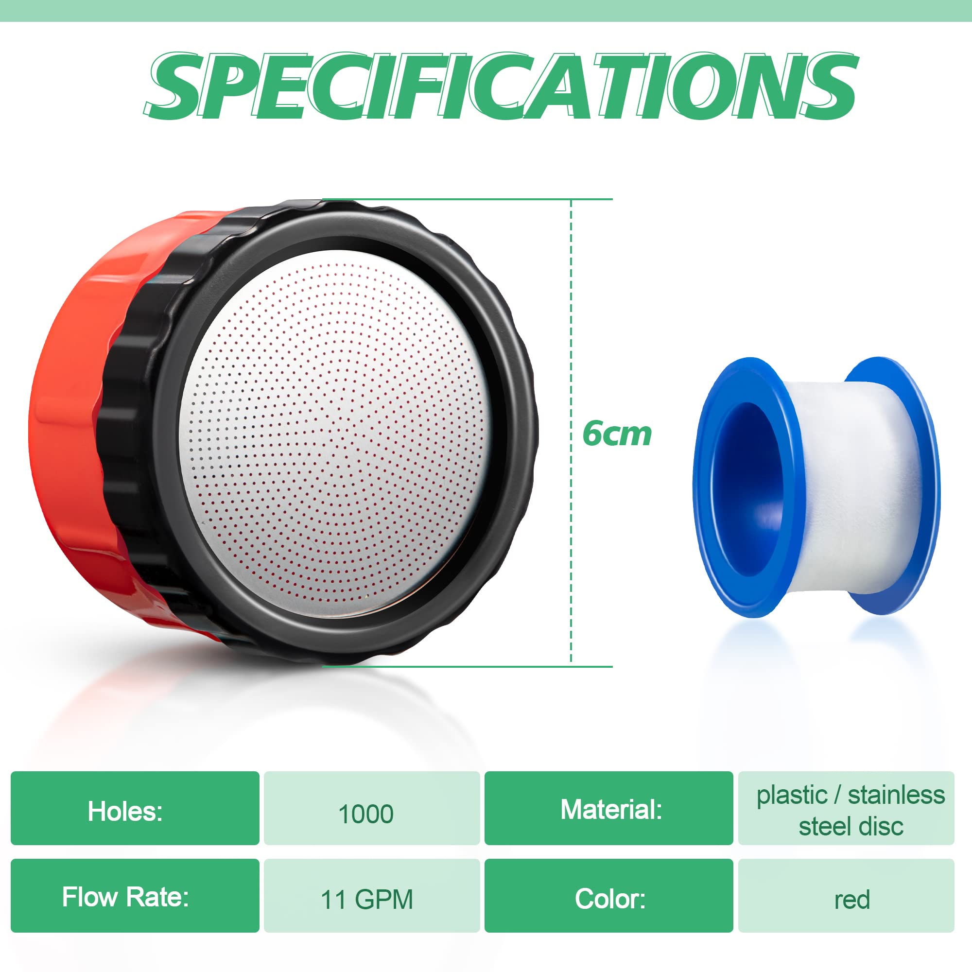 Dreyoo 1000-Loch Wasserdüse, 11 GPM, Mit PTFE-Band, Für Zarte Pflanzen, Blumen, Gewächshaus, Kindergarten