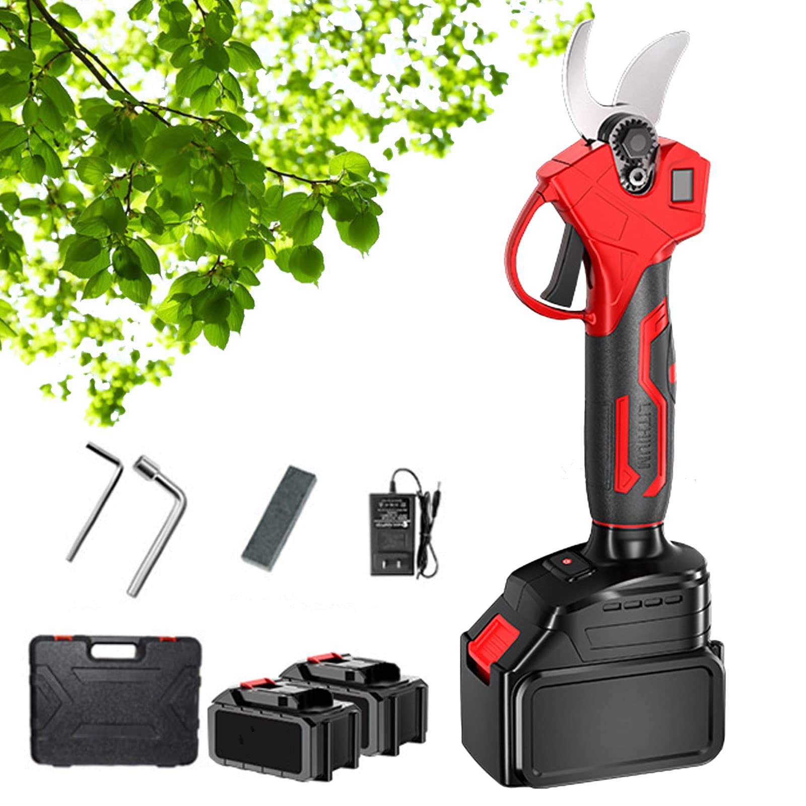 Tijeras de Podar con Batería, Diámetro Máximo de Poda 60mm Tijera de Podar Electrica 2 Bateria con Pantalla Digital, Tijeras Eficientes for Bonsái, para árboles Frutales, para Jardinería, Parques