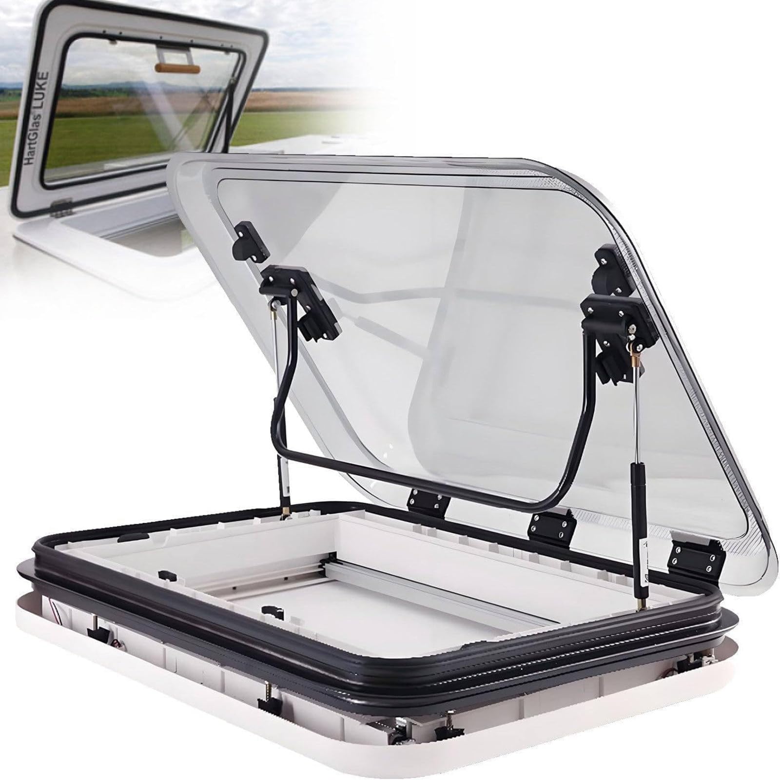 LHUITUI RV Caravan Roof Vent, Camper Window Replacement Skylight, Universal RV Motorhome Skylight Roof Vent, Thickened Aluminum Frame, 30–60mm Wall Thickness, For Caravan Trailer 700 * 500mm