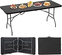 Vista 9 de BestOffice Mesa de picnic plegable de 4 pies, mesa de plástico plegable para eventos de fiesta, color negro