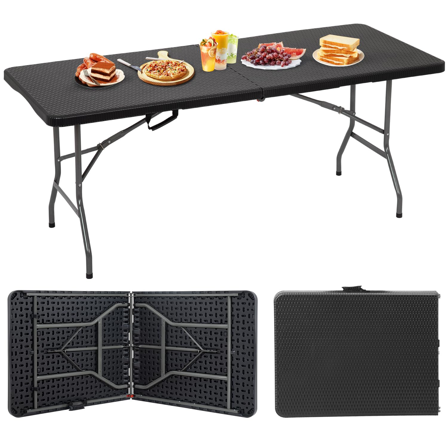 BestOffice Outdoor Folding Camping Table Plastic Table Portable Square Height Dining Table Perfect for Picnics,Parties,Party and Camping,Black Ratten