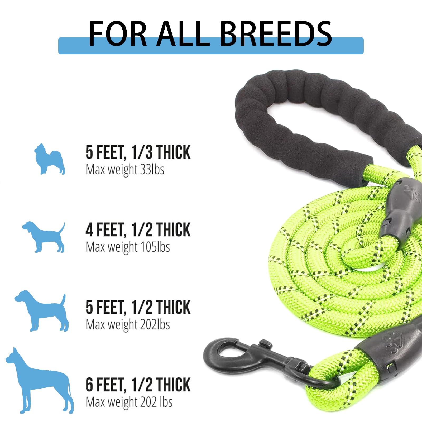 Guinzaglio Per Cani Taglia Grande 3 Metri - Riflettente, Con Impugnatura Comoda, Nylon Resistente