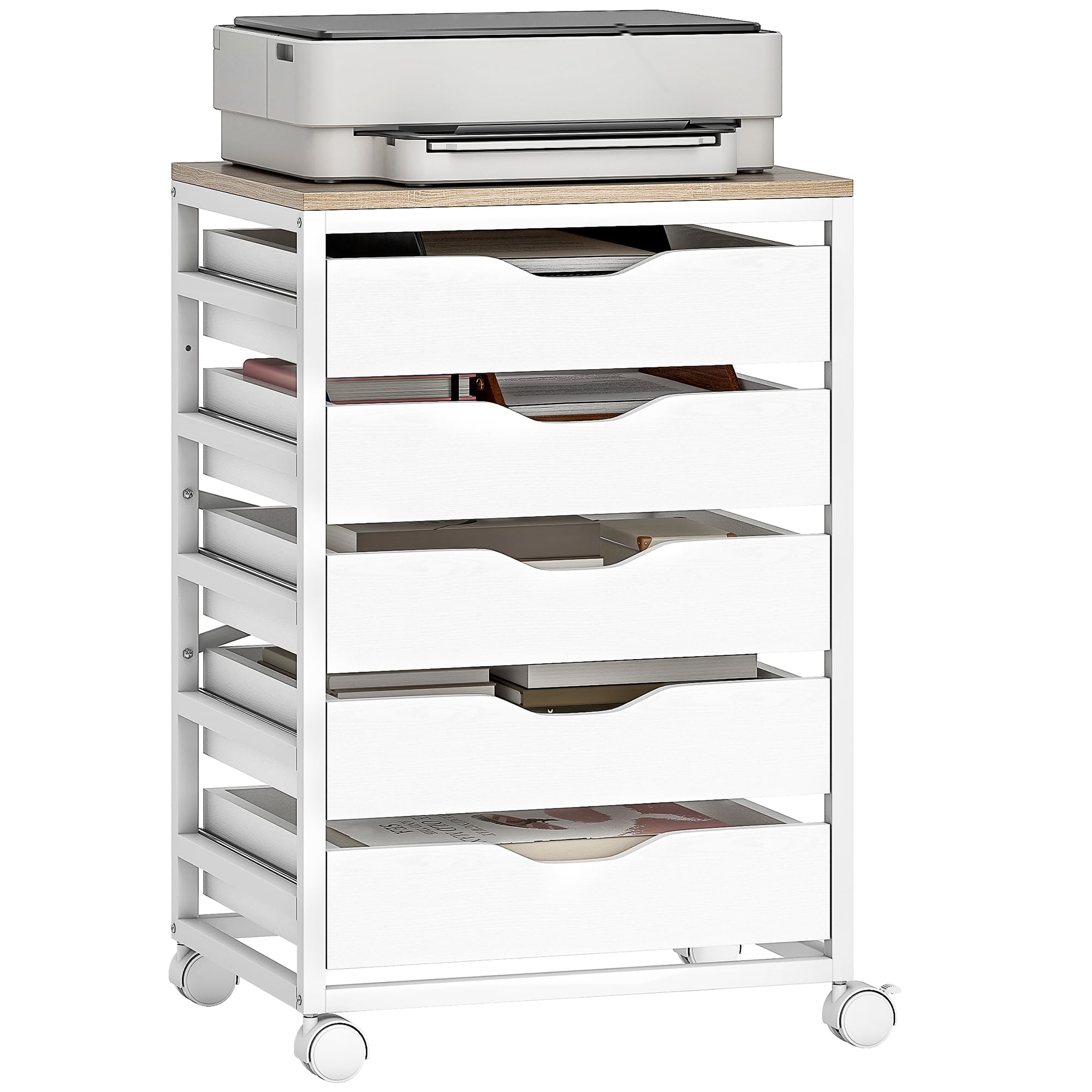 HOMCOM Caisson Bureau Mobile avec 5 Tiroirs Bois 50 x 40 x 74,5 cm Blanc